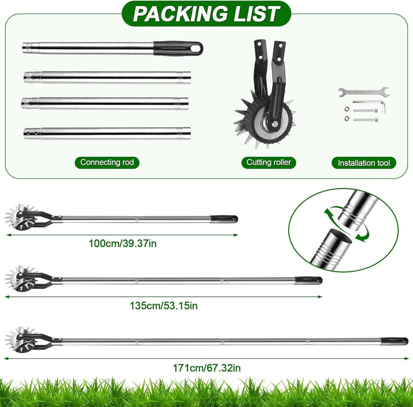 Wheel Rotary Edger, Sidewalk Manual Lawn Edger, Stainless Steel Handle, Adjustable Height -66.7Inch